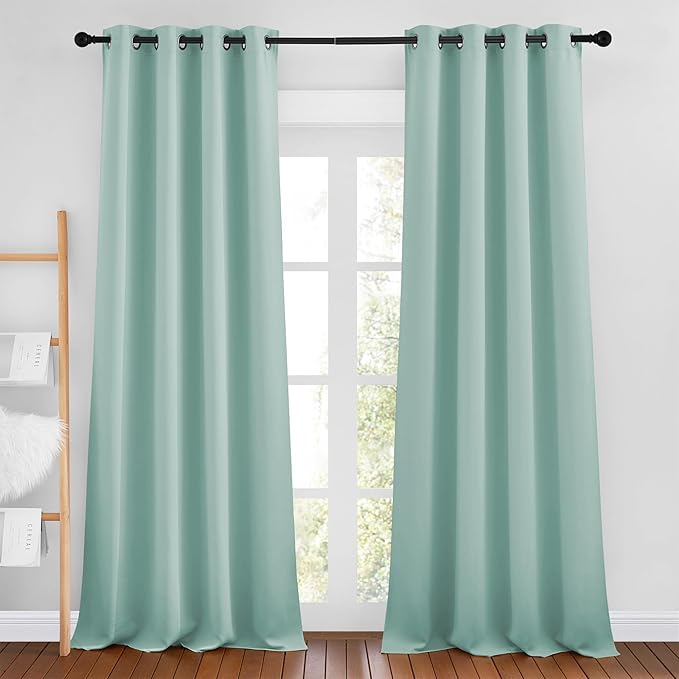 NICETOWN Aqua Blue Curtains 96 inches Long, Grommet Thermal Insulated Blackout Curtains Privacy Window Treatments for Boys Room/Living Room, W46 x L96, 2 Panels