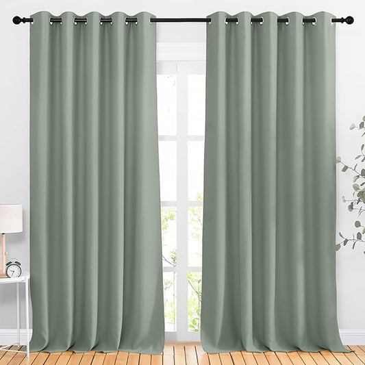 NICETOWN Room Darkening Curtains for Room Divider, Grommet Thermal Curtains Light & Sound Reducing Window Treatments for Sliding Glass Door, W66 x L110, Sage Green, 2 Panels