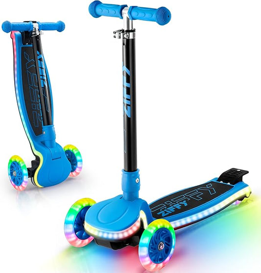 ZIFFY 3-Wheel Light-Up Kids Scooter, Kids Balance Scooter for Boys Girls with 20 Dynamic LED Lights, 4 Adjustable Height, Lean-to-Steer Design with Anti-Slip Wide Surface for Stability - Up to 110LBS