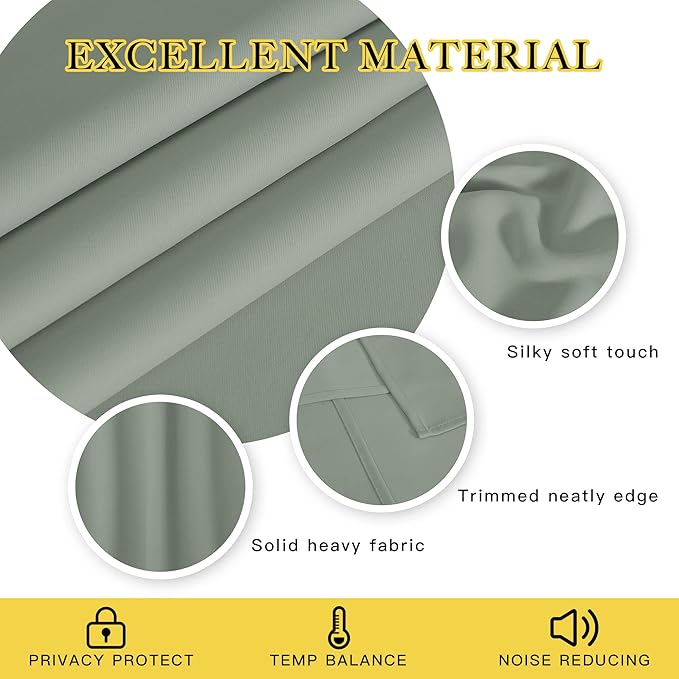 NICETOWN Blackout 78 inch Curtains for Doorway 2 Panels Set, Grommet Thermal Insulated Room Darkening Door Curtains Sound Reducing for Bedroom/Home Office, Sage Green, W52 x L78