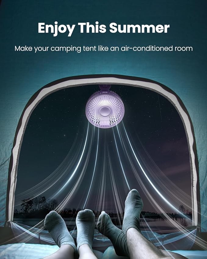 Gaiatop Oscillating Baby Stroller Fan with LED Night Light, 4 Speeds Cooling Rechargeable 360° Rotate Clip On, Battery Operated Small Portable Fans for Car Seat Crib Treadmill Travel