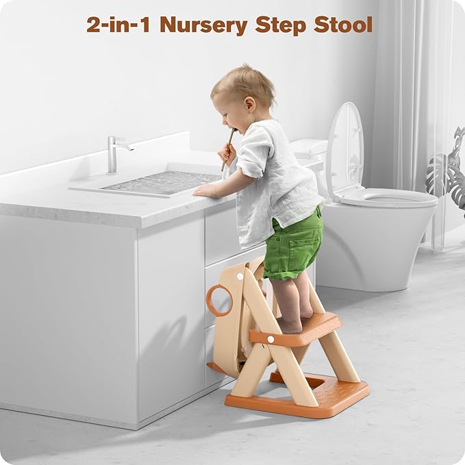 Potty Training Seat, Upgrade Toddler Toilet Seat for Kids Boys Girls, 2 in 1 Potty Training Toilet for Kids, Splash Guard Anti-Slip Pad Step Stool（Brown）