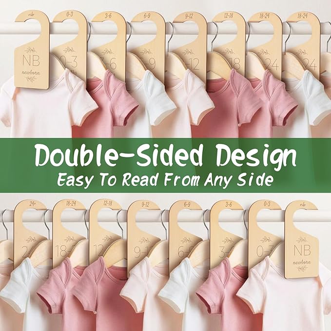 Wooden Baby Closet Dividers - 8 Pcs Double-Sided Design for Newborn Nursery Room Wardrobe Storage by Months Size - Perfect Toddler Clothes Organizer