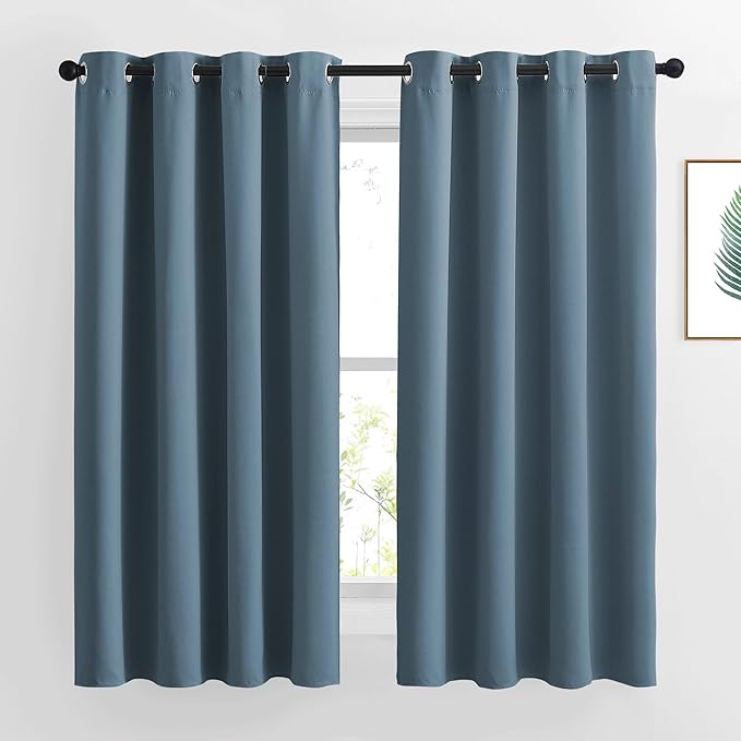 NICETOWN Smoky Blue Blackout Curtains 63 inches Long, Grommet Room Darkening Window Treatment Thermal Insulated Drapes Sound Reducing for Bedroom, W46 x L63, 2 Panels
