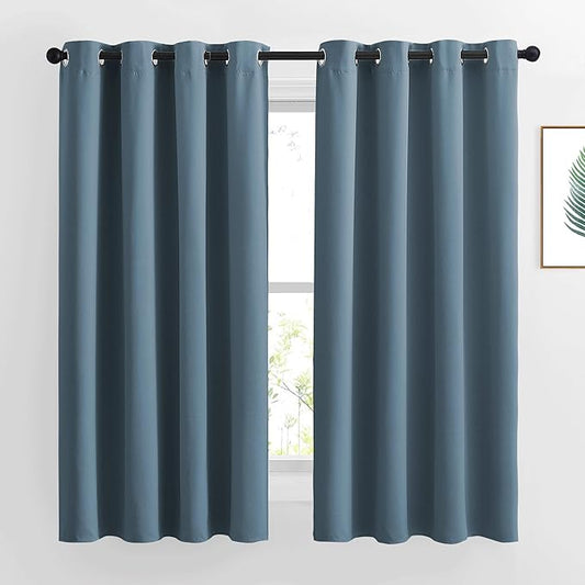 NICETOWN Smoky Blue Blackout Curtains 63 inches Long, Grommet Room Darkening Window Treatment Thermal Insulated Drapes Sound Reducing for Bedroom, W46 x L63, 2 Panels