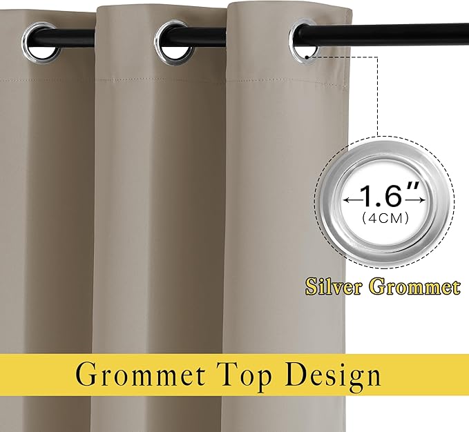 NICETOWN Blackout Curtains 54 inches Long for Bedroom - Grommet Room Darkening Solid Window Treatments Thermal Curtains for Nursery Room, Taupe, W46 x L54, 2 Panels