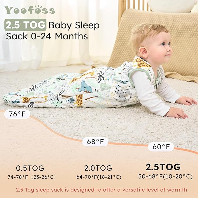 Yoofoss Baby Sleep Sack 18-24 Months, TOG 2.5 Baby Wearable Blanket with 2-Way Zipper, 100% Organic Cotton Fabric Winter Newborn Sleeping Sack, Warm Soft Comfy