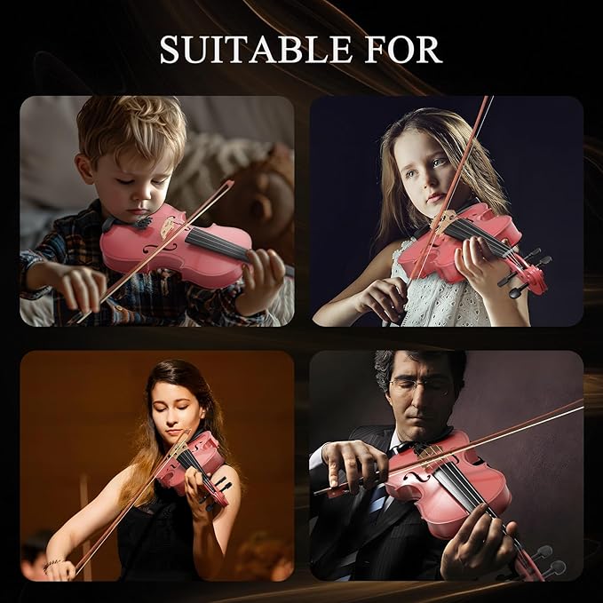 1/4 Beginner Violin Kit, Complete Violin Set with Case, Bow, Rosin,Pink