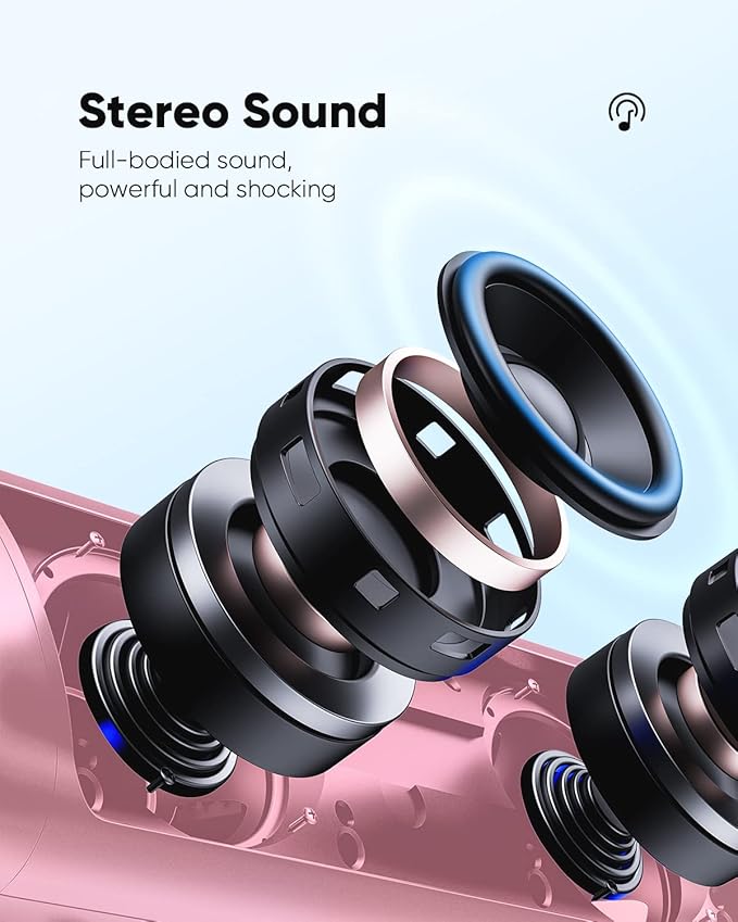 Bluetooth Speaker with HD Sound, Portable Wireless, IPX5 Waterproof, Up to 20H Playtime, TWS Pairing, BT5.3, for Home/Party/Outdoor/Beach, Stocking Stuffers, White Elephant Gifts for Adults (Pink)