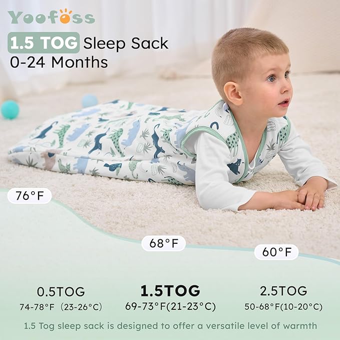 Yoofoss Baby Sleep Sack 12-18 Months, 1.5 Tog Baby Wearable Blanket with 2-Way Zipper, 100% Cotton Organic Fabric Winter Infant Sleeping Sack, Warm Soft Comfy