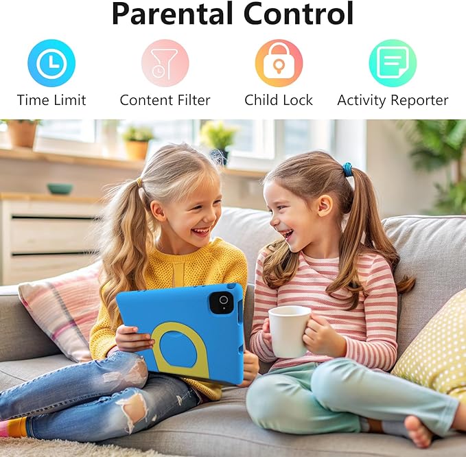 JREN Kids Table 10.1" ｜Android 14 Tablet for Kids｜64GB Storage｜Octa-Core｜WiFi ｜Cameras｜Parental Control｜Kids Content｜Case Included Great Gift for Children Ages 3-12 Years Old Blue