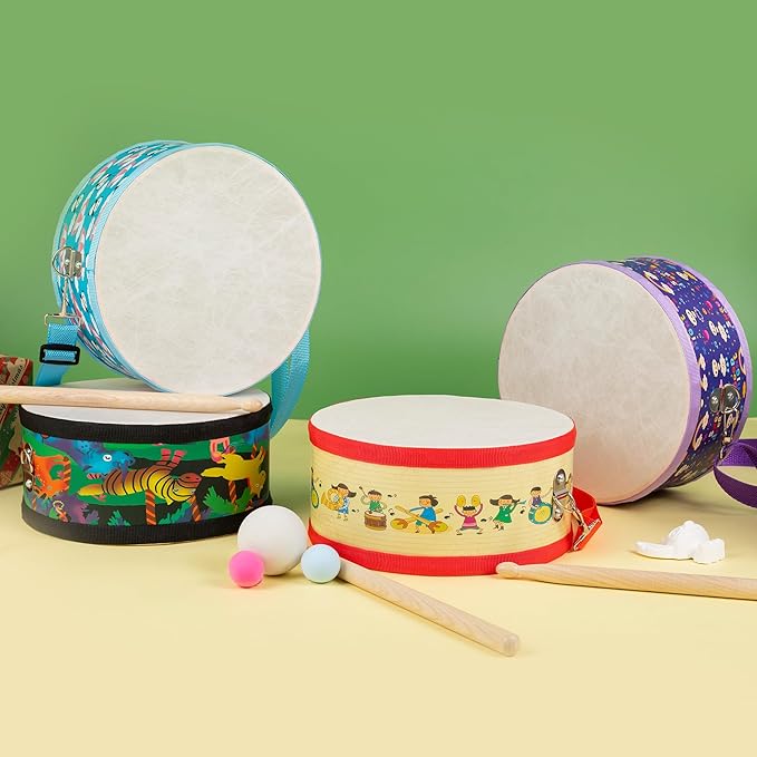 Kids Drum Set with Adjustable Strap: Toddler Musical Instrument for Ages 3-5, Wearable Drum Kit with Drumsticks, Educational Percussion Toy for Rhythm Music Development (Blue)