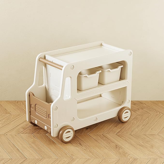 Toy Organizers And Storage For Kids, 2 Layers Toy Storage Cabinet With Bookshelf Toys Organization Chest With Bins Multipurpose For Nursery, Playroom, Bedroom, Living Room （Tan/No Blockes