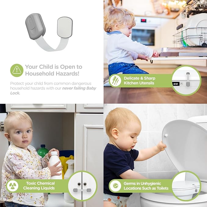 Baby Proofing Child Safety Locks (12 Pack) by Skyla Homes - The Safest, Quickest and Easiest 3M Adhesive Cabinet Latches, No Screws & Magnets, Multi-Purpose for Furniture, Kitchen, Ovens, Toilet Seats
