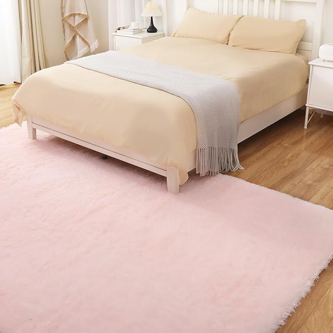 Soft 6x9 Pink Rug, Fluffy Area Rugs for Living Room, Plush Area Rugs for Bedroom, Non-Slip Indoor Carpet for Nursery, Study Room, Kids Room, Room Decor
