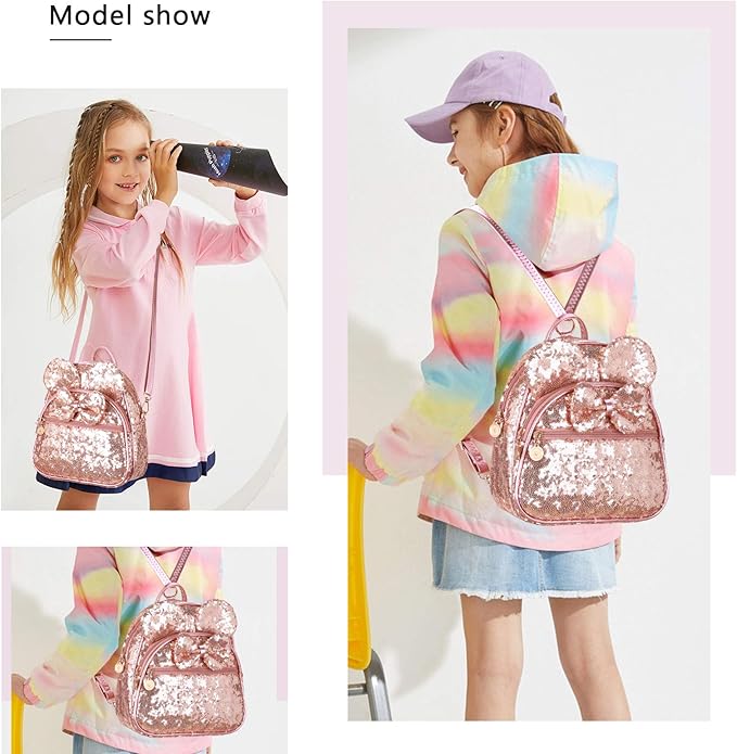 KL928 Girls Bowknot Polka Dot Cute Mini Backpack Small Daypacks Convertible Shoulder Bag Purse for Women