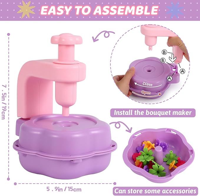 Flower Crafts Kit for Girls - Arts and Crafts for Kids Ages 4-8, Gifts for 4 5 6 7 8 9 Year Old Girls, Mess-Free Art Craft Activity Toys, Kids Flower Making Kit, DIY Creative Toys Gifts for Toddler