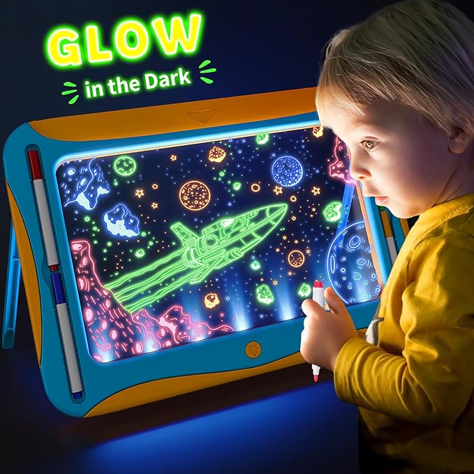 Magic LED Drawing Board for Kids, Toys for Boys Ages 5-7, Light Up Tracing Pad with 9 Double-Sided Cards, 6 Washable Pens, Glow Up Toys for Kids 4-6 Year Old Christmas Birthday Gifts