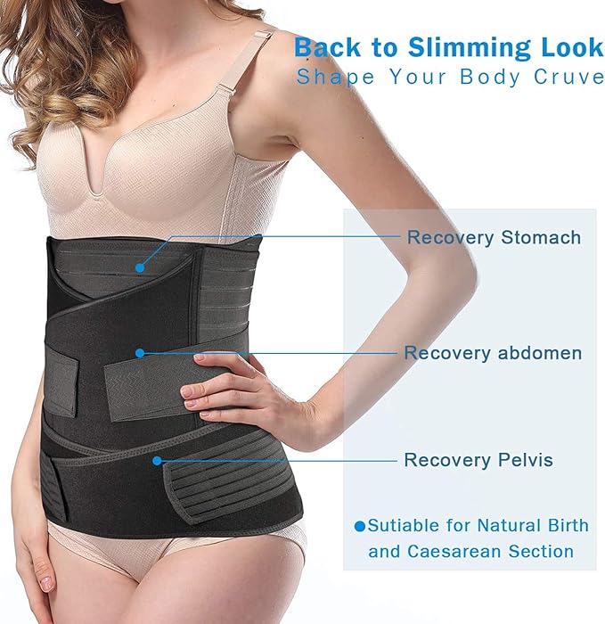 TiRain 3 in 1 Postpartum Belly Support Recovery Belly/Waist/Pelvis Belt C Section Postpartum Belly Wrap Band Corset waist trainer