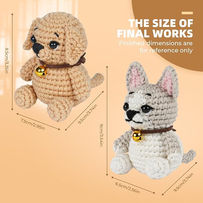 MOREJMTT Crochet Kit for Beginners, Learn to Crochet, Include Easy Knitting Soft Yarn, Step-by-Step Video Tutorial, Hook, Holiday Birthday Gift for Adults and Kids(2pack Dog)