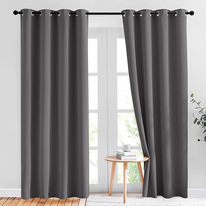 NICETOWN Gray Blackout Curtains for Bedroom 84 inches Long - Thermal Drapes Grommet Room Darkening Light Blocking Curtains Window Treatments for Living Room (2 Panels, W52 x L84, Grey)