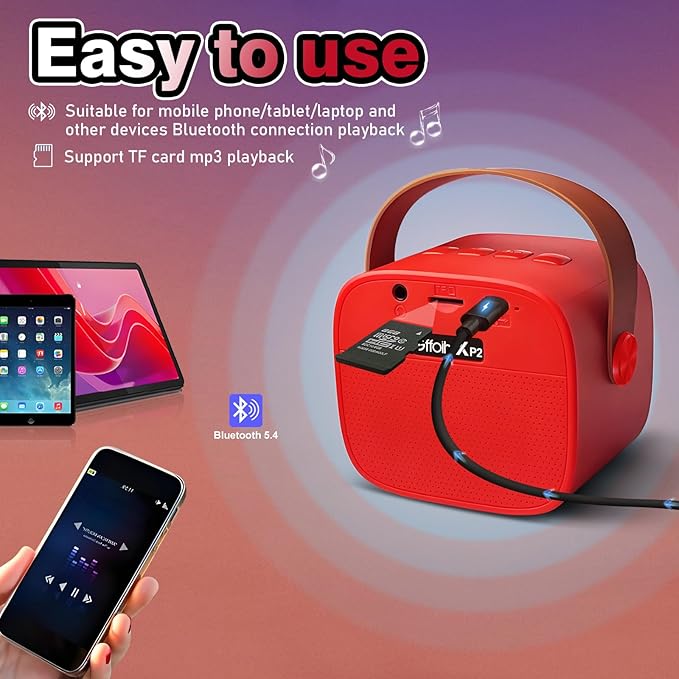 Mini Karaoke Machine for Kids Birthday Gifts 4 5 6 7 8 9 10 11 12 Year Old Girl Boy Singing Electronic Toys Bluetooth Speaker with 2 Wireless Mics Fun Voice and LED Lights Christmas Party