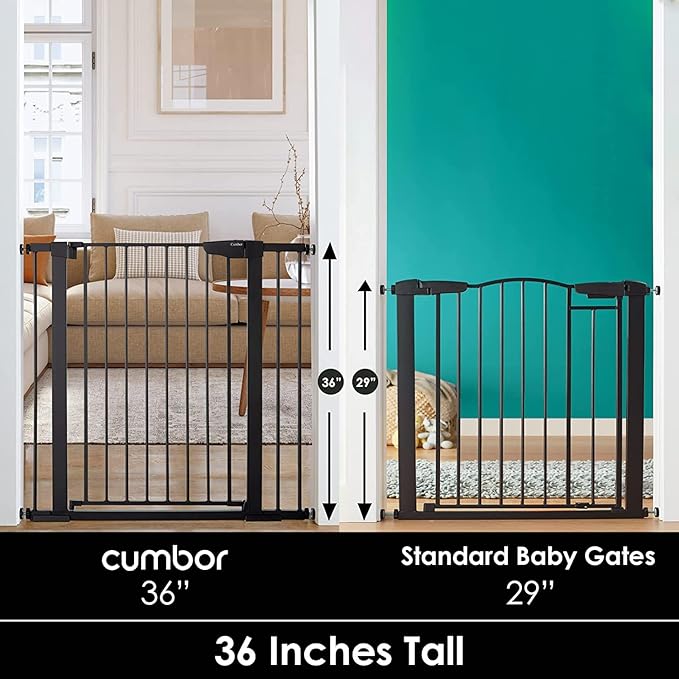 Cumbor 36" Extra Tall Baby Gate for Dogs and Kids with Wide 2-Way Door, 29.7-40.6" Width, and Auto Close Personal Safety for Babies and Pets, Fits Doorways, Stairs, and Entryways