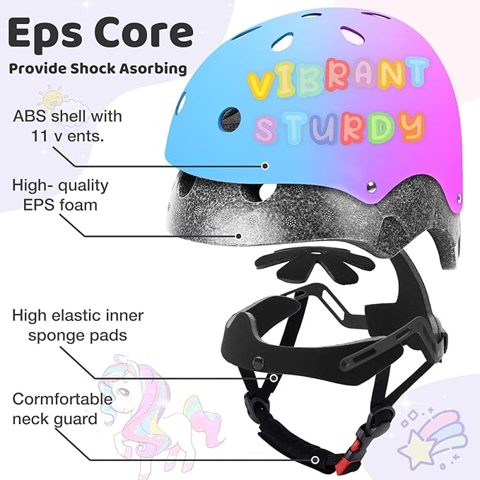 Color Gradient Adjustable Kids Bike Helmet Toddler Skateboard Helmets Boys Girls Child Ventilation Helmet for Multi-Sports Skating Cycling Scooter Balance