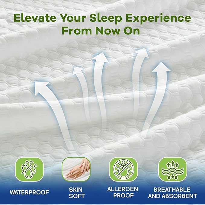 Premium Tencel Twin Size Mattress Protector in White, Natural and Skin Soft, Enjoy Our Waterproof Mattress Cover Fitted with A Deep Pocket, Hypoallergenic, Breathable, Noiseless and Absorbent