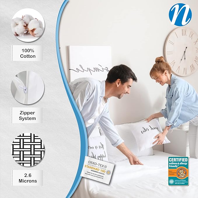 National Allergy Superior 100% Cotton Twin Mattress Protector Zippered - 39" x 75" x 9" - Hypoallergenic Bed Encasement - Breathable Dust Proof Cover - AAFA & Oeko-TEX Standard 100 Certified