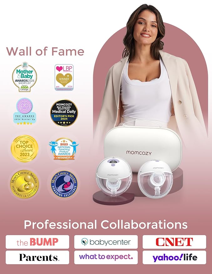 Momcozy M5 Hands-Free Wearable Breast Pump, Double-Sealed Flange for Baby-Like Comfort, 3 Modes & 9 Suction Levels, Portable Electric Pump – 24mm, 2-Pack Lilac