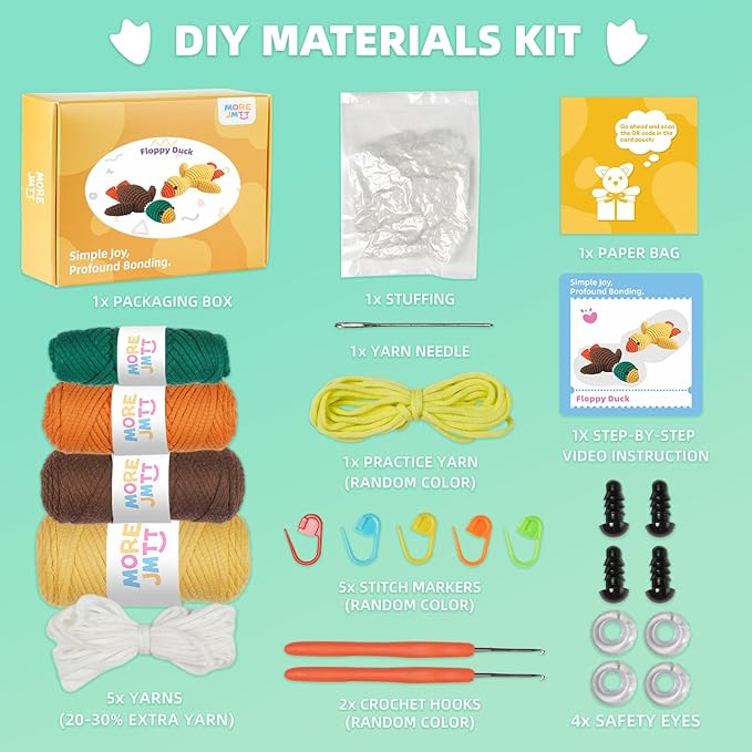 Crochet Kit for Beginners, Learn to Crochet, Include Easy Knitting Soft Yarn, Step-by-Step Video Tutorial, Hook, Holiday Birthday Gift for Adults and Kids(2 Pack Ducks)