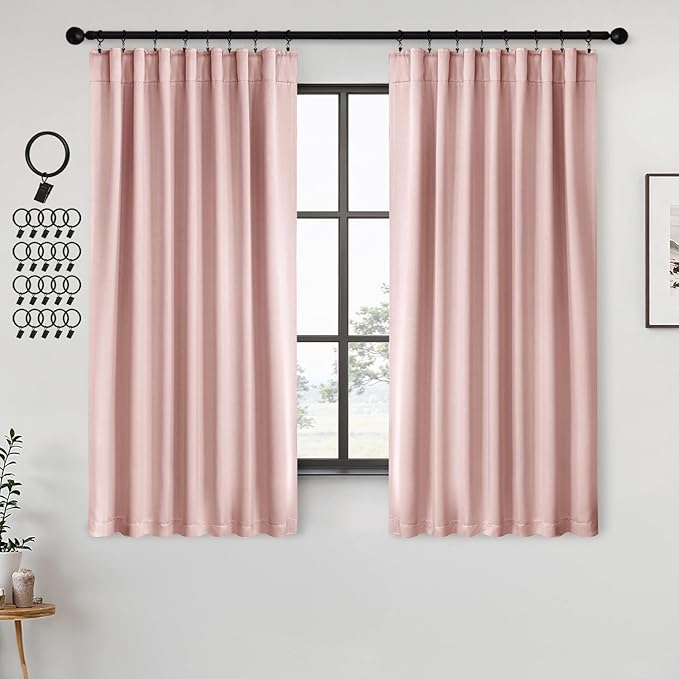 ANRODUO Light Pink Blackout Curtains for Girls Bedroom Living Room, Back Tab Rod Pocket Pinch Pleated Thermal Insulated Room Darkening Curtains 72 Inches Long 2 Panels, 42 x 72 Inch