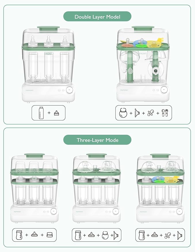 Momcozy 3 Layers Large Bottle Sterilizer and Dryer, Fast Sterilize and Dry, Universal Bottle Sterilizer for All Bottles & Breast Pump Accessories, Touch Screen & Auto-Off Bottle Sanitizer