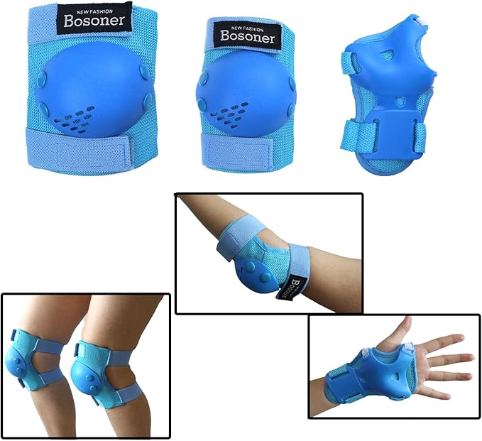 BOSONER Kids/Youth Knee Pads Elbow Pads Wrist Guards Set for 3-15 Years, Child Protective Gear Set for Roller Skates, Cycling, BMX Bike, Skateboard, Inline Skating, Scooter Riding Sports…