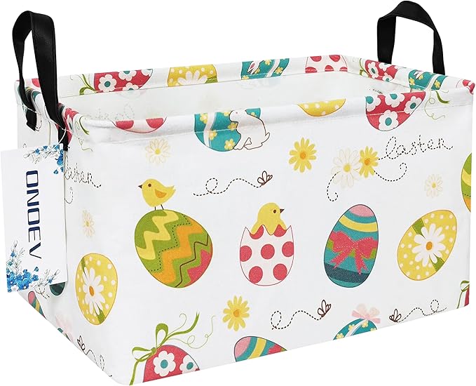 Rectangular Folding Laundry Basket,waterproof Canvas Basket,gift basket,Suitable for children's room,Office,Clothes,Toys Storage(Easter Eggs)