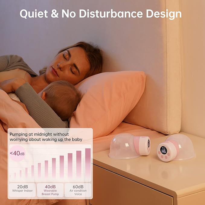 TSRETE Breast Pump, Double Wearable Breast Pump, Electric Hands-Free Breast Pumps with 2 Modes, 9 Levels, LCD Display, Memory Function Rechargeable Double Milk Extractor-27mm Flange, Pink