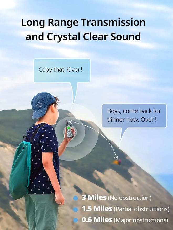 Walkie Talkies for Kids Rechargeable,Toys for Boys and Girls Ages 3-12, 3 Pack Long Range 2-Way Radios, Birthday Gifts,Christmas Stockings, Outdoor Play, Family Games, Hiking Camping Gear