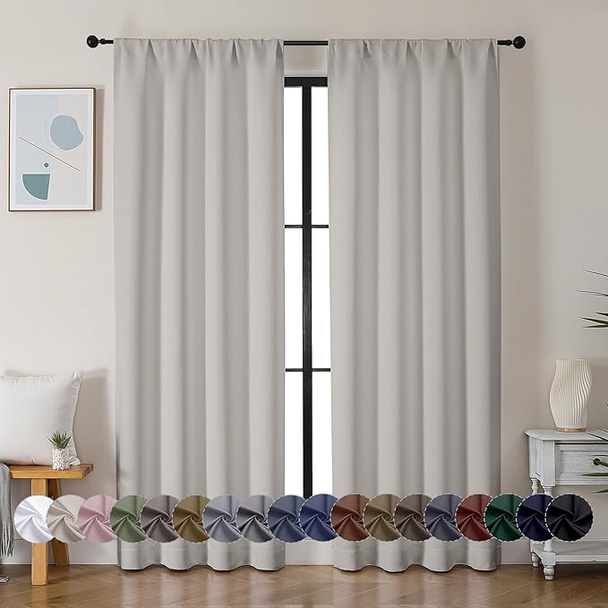 Simplebrand Ava Natural Blackout Curtains for Bedroom 84 Inch Length 2 Panels Set, Solid Thermal Insulated Privacy Living Room Window Treatment Curtains Blackout Drapes, W40 x L84 Inch, Natural