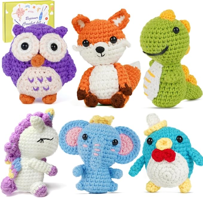 Utook Crochet Kit for Beginners，6 Cute Animals Crochet Kits with Yarn, Crochet Hooks & Accessories | Beginner-Friendly Video Tutorials | Great for Adults & Kids Learning to Crochet