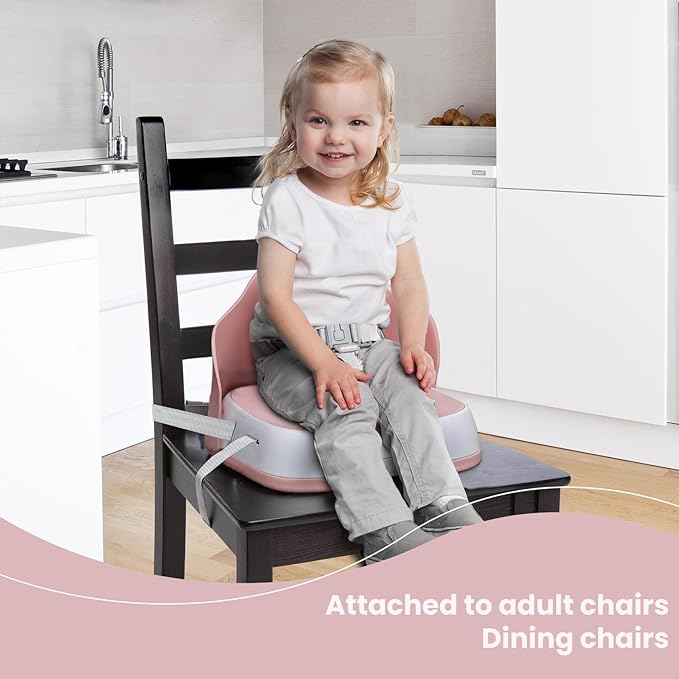 Baby Booster Seats, Toddler Booster Seat for Dining Table with Adjustable Straps, Portable Compact Portable Baby Chair for Dining and Travel (Pink)