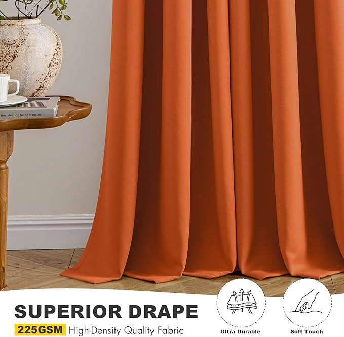 MIULEE Orange Blackout Curtains - Bedroom Window Treatment Fall Curtains Thermal Insulated Room Darkening Drapes for Living Room Kitchen Grommet Light Blocking Drapery, 40 x 54 Inches Long, 2 Panels