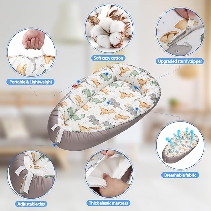 Baby Lounger - Breathable & Soft Baby Nest, Portable and Lightweight Tummy Time Lounger for Home and Travel, Ideal Newborn Babies Essentials Baby Shower Gifts