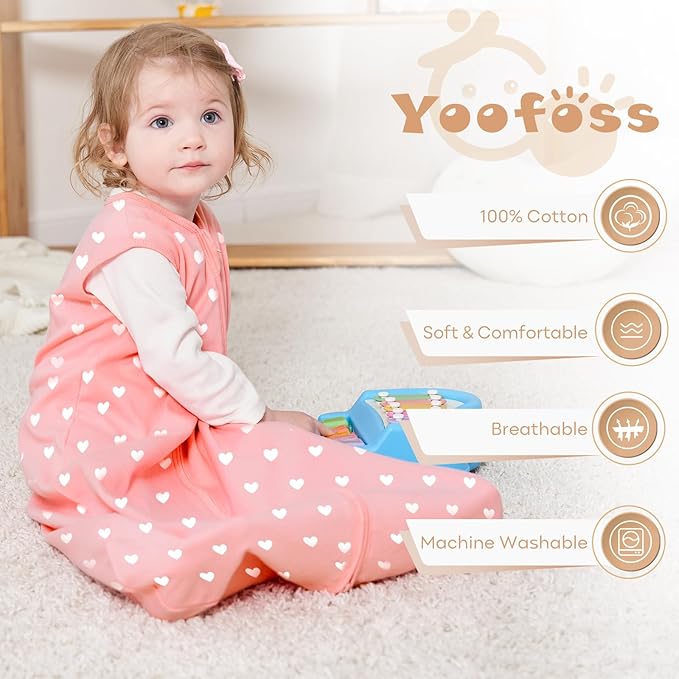 Yoofoss Baby Sleep Sack 12-18 Months Baby Wearable Blanket 100% Organic Cotton 2-Way Zipper TOG 0.5 Toddler Sleeping Sack 3 Pack, Soft Lightweight Sleep Sacks for Babies(Large)