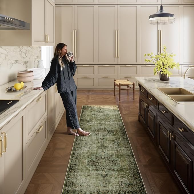 Machine Washable Kitchen Runner Rug: 2'6"x8' Hallway Rug Non Slip Low-Pile Stain Resistant Soft Carpet Runners for Entryway Hallways Kitchen Laundry Room Beside Farmhouse