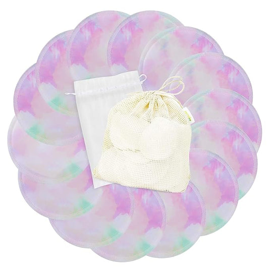 wegreeco Nursing Breast Pads (14 Pack) + Laundry Bag & Travel Storage Bag, 4.7 inch - Washable & Reusable Breastfeeding Nursing Pads (Plain Shape, Dreamy, Large)