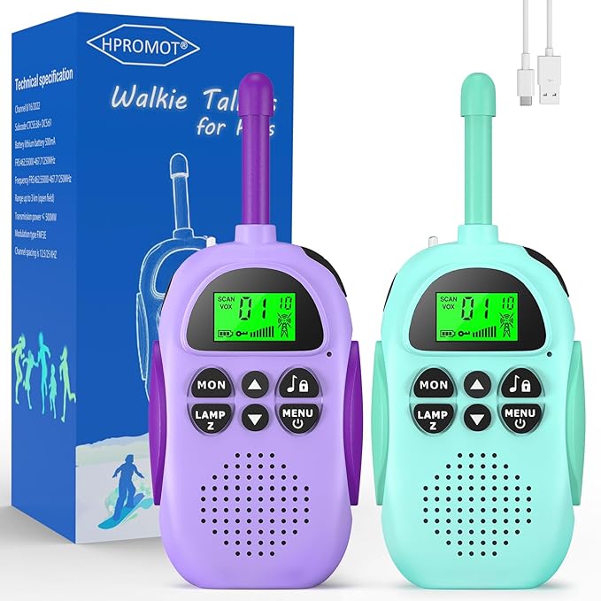 Walkie Talkies for Kids Rechargeable, Toys for Ages 3-12 Boys Girls, 2 Pack Handheld Long Range 2-Way Radios, Birthday Gifts,Christmas Stockings, Outdoor Camping, Family Games, Hiking