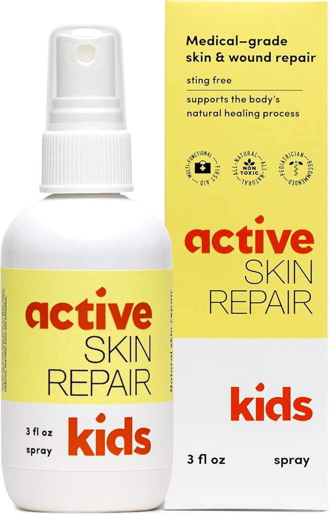 Active Skin Repair Kids First Aid Spray - Non-Toxic & Natural Kids Antiseptic Formula for Minor Cuts, Wounds, Scrapes, Rashes, Sunburns, and Other Skin Irritations (3oz Spray)