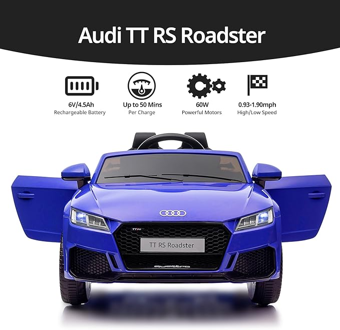 Electric Car for Kids, Licensed Audi 6V Kids Ride on Car Toy for Toddlers with Remote - Dark Blue