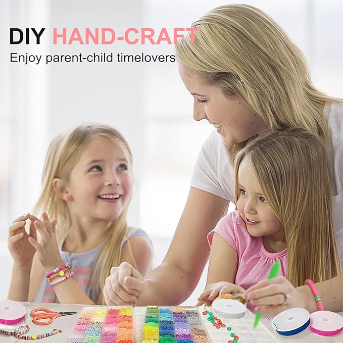 Redtwo 18000 Pcs Clay Beads Bracelet Making Kit, 4 Boxes 64 Colors Flat Polymer Heishi Jewelry with Gift Pack, Friendship Bracelet for Girls Ages 8-12